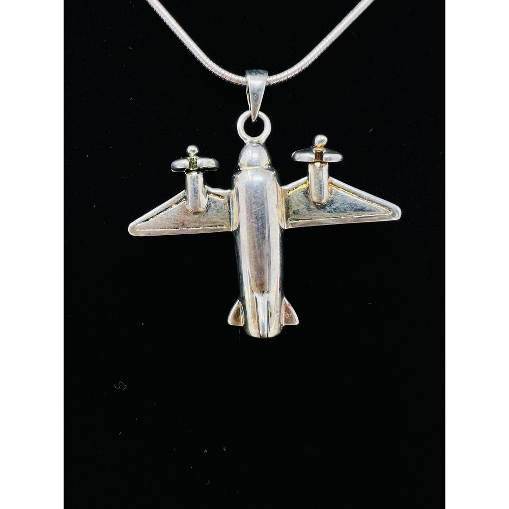 Vintage Sterling Silver Airplane Pendant Necklace 18in Snake Chain Italy - Picture 2 of 9